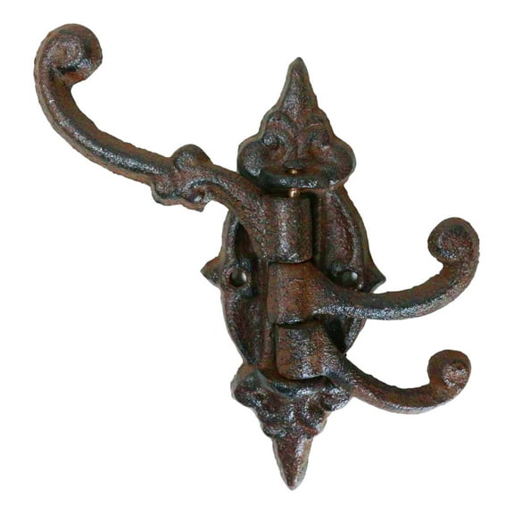 Pack Of 2 Cast Iron Rustic Victorian Scrollwork Spinning Swivel 3 Peg Wall Hooks