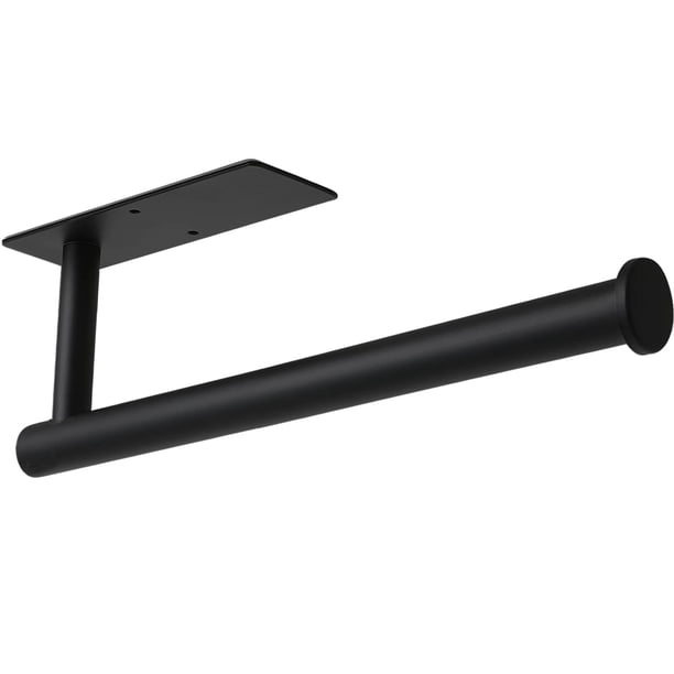 Soporte para toallas de papel, autoadhesivo o perforable, soporte para toallas de papel negro debajo del gabinete (negro), soporte para toallas de acero inoxidable 304 para cocina, baño, despensa, fre