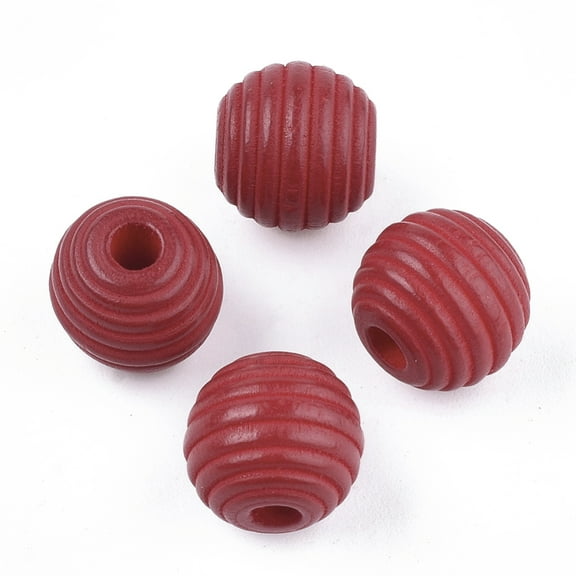 200pcs Painted Natural Wood Beehive Beads Round Red 12x11mm Hole: 3mm Schima Wood