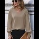 thumbnail image 5 of Camisa Informal Sencilla de Larga con Cuello en V para Mujer, Color Liso, Plisada, con Mangas Farol Caqui M, 5 of 10