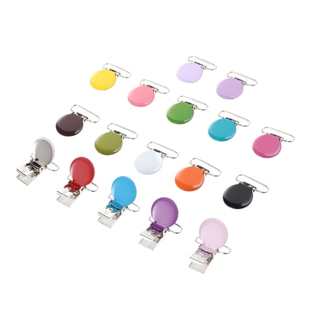 landege 17pcs Colorful Round Pacifier Clips Round Metal Clothing Clip Mixed Colors Steel Pacifier Clip for Making Pacifier Holders Bib Bed Sheet Fasteners Clip