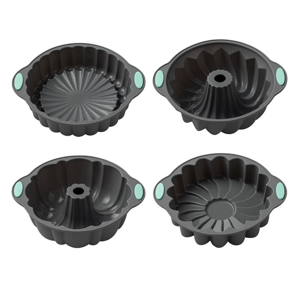 4 Pack Silicone Fluted Cake Tins, Non-Stick Baking Molds Silicone Cake Molds Round Baking Tins, 8" Round Baking Pan for Homemade Cake, Bread, Gelatin, Chocoflan, Flan, Jello