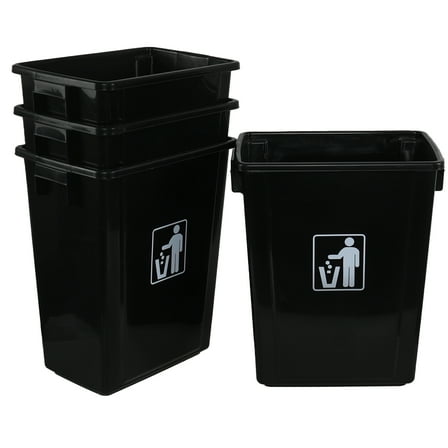 Afromy 12 Gallon Plastic Rectangular Garbage Can, Open Top Waste Basket for Office, Home, 4 Pack(Black)