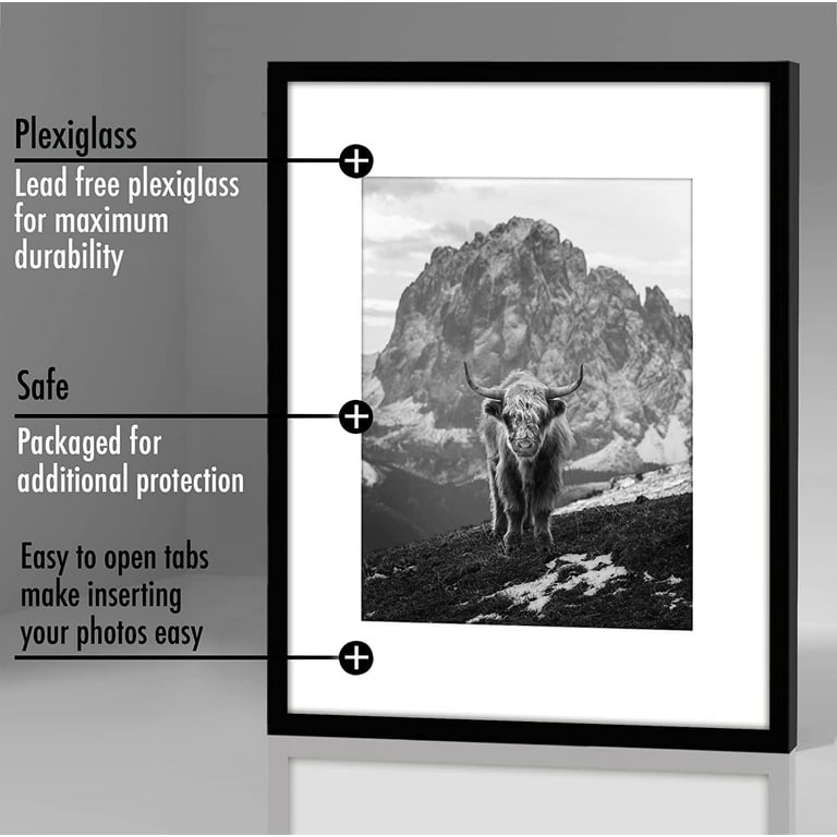 Americanflat 11x14 Picture Frame with Mat or 16x20 Picture Frame Without Mat in Black Engineered Wood with Plexiglass Cover and Included Hanging