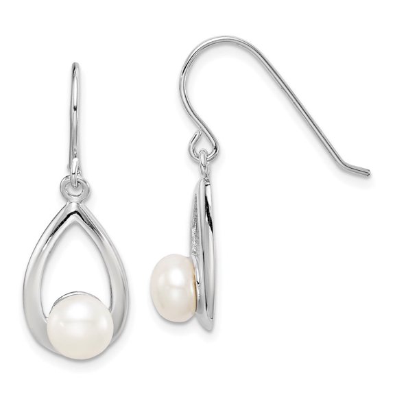 Auriga Fine Jewelry 925 Sterling Silver Rhod-plated White 6-7mm FWC Pearl Teardrop Dangle Earrings for Women