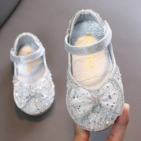 

YTIANH Toddler Water Sandals Fashion Spring And Summer Girls Sandals Party Dress Dance Show Princess Shoes Pearl Rhinestone Bowknot Round Toe Low Heel Comfortable Silver 3-3.5 Years