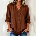 thumbnail image 5 of 3/4 Length Sleeve Womens Tops Button Down V Neck Shirts Tunic Loose Fit Blouses Womens Lightweight Casual Dressy Tops Ladies Fall Outfits, 5 of 6