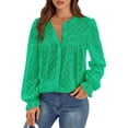 thumbnail image 1 of Blusa casual elegante PRETTYGARDEN para mujer con ojales, verde, 1 of 9