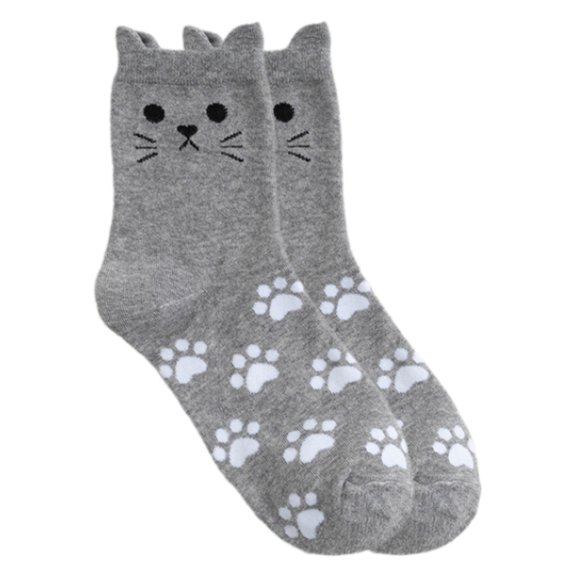 Cute Animal Socks for Women with 3D Cats Ears and Paws Print Cotton Crew Socks