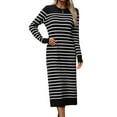 thumbnail image 3 of Long Sweater Dress for Women Loose Knitwear Striped Long Dresses Stylish Autumn and Winter Outfits, 3 of 9