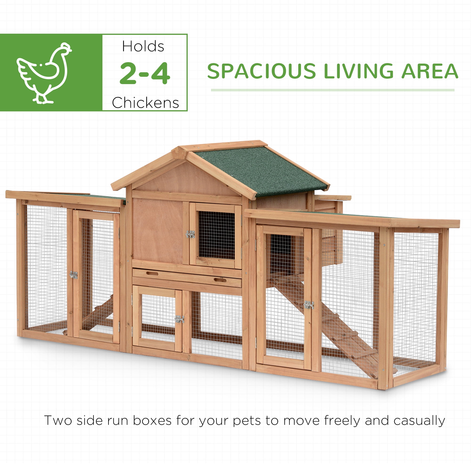 ECOLINEAR 120 Chicken Hutch w/Run Cage Outdoor Hen House Poultry Pet Wooden Coop Nest Box Garden Backyard 