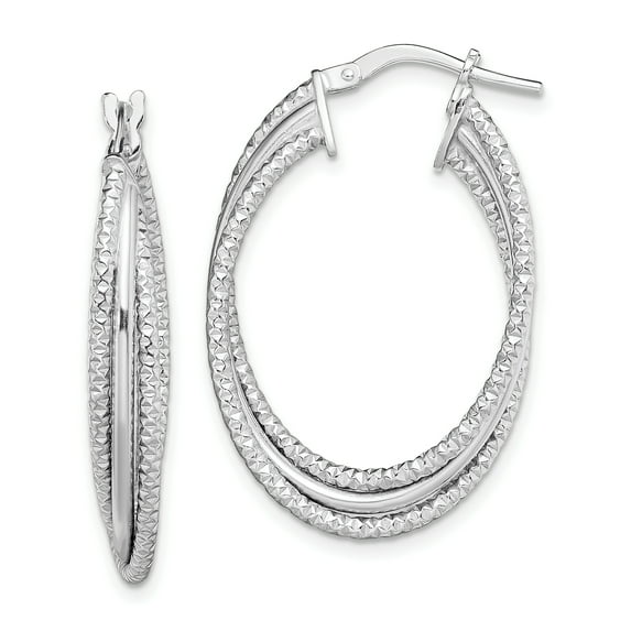 Beautiful Sterling Silver Rhodium-plated Polished/Textured Triple Hoops