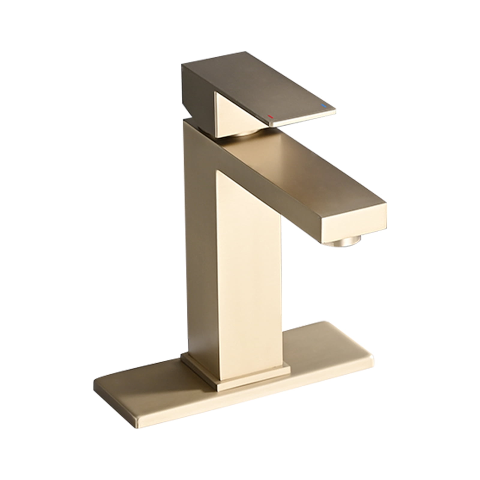 MAYEERTY 1-Hole 1-Handle Stainless Steel Bathroom Faucet with Deckplate & Drain, Brushed Gold
