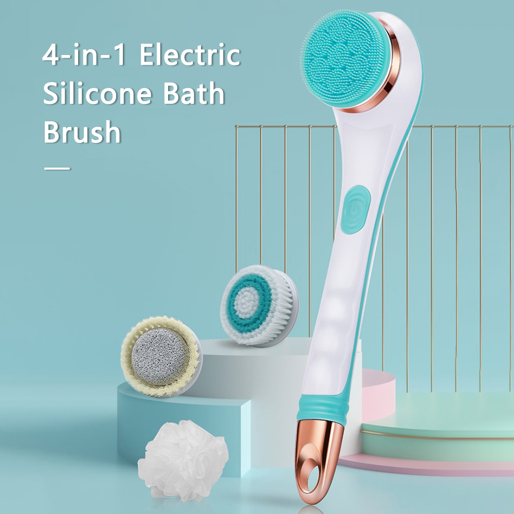 Electric Silicone Bath Brush Body Cleansing Brush Back Scrubber Rotating Shower Massager USB Rechargeable with 2 Speeds Long Handle 4 Brush Heads - image 2 of 6