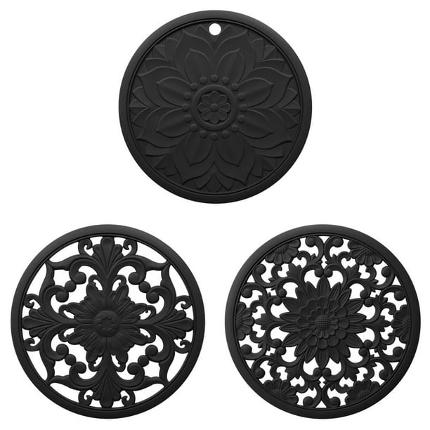 Alfombrilla de olla caliente de silicona alfombrilla de salvamanteles hueca antideslizante antideslizante almohadilla para olla de cocina, negro 3 unids/set Methold HA003869-03