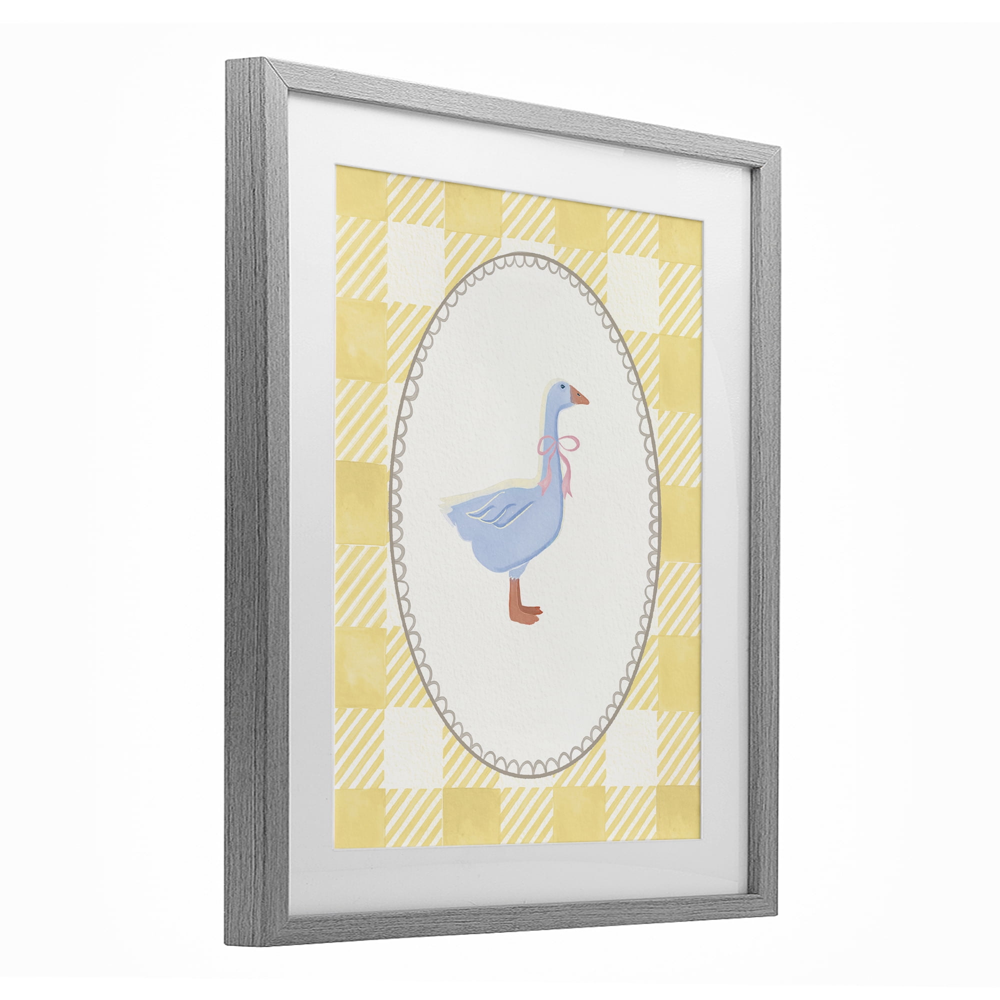 Stupell Industries Little Goose on Yellow Gingham Gray Framed Print Under Glass, design by The Paper Curator