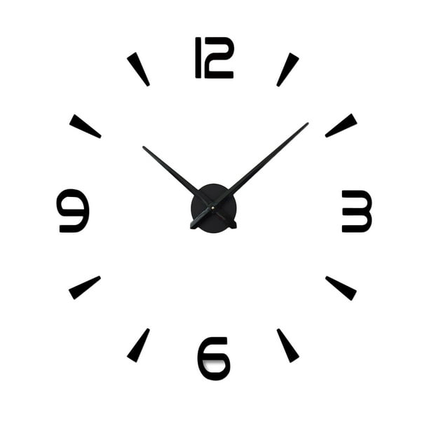 Reloj de pared europeo estereoscópico 3D grande, creativo y de lujo, para decoración del hogar y la oficina (esfera negra con espejo, sin batería)