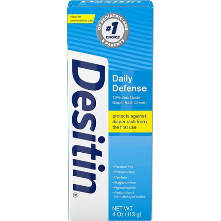 Desitin Daily Defense Baby Cream with Zinc Oxide to Treat, Relieve & Prevent Diaper Rash, Hypoallergenic, Dye, Phthalate & Paraben-Free, 4 Oz