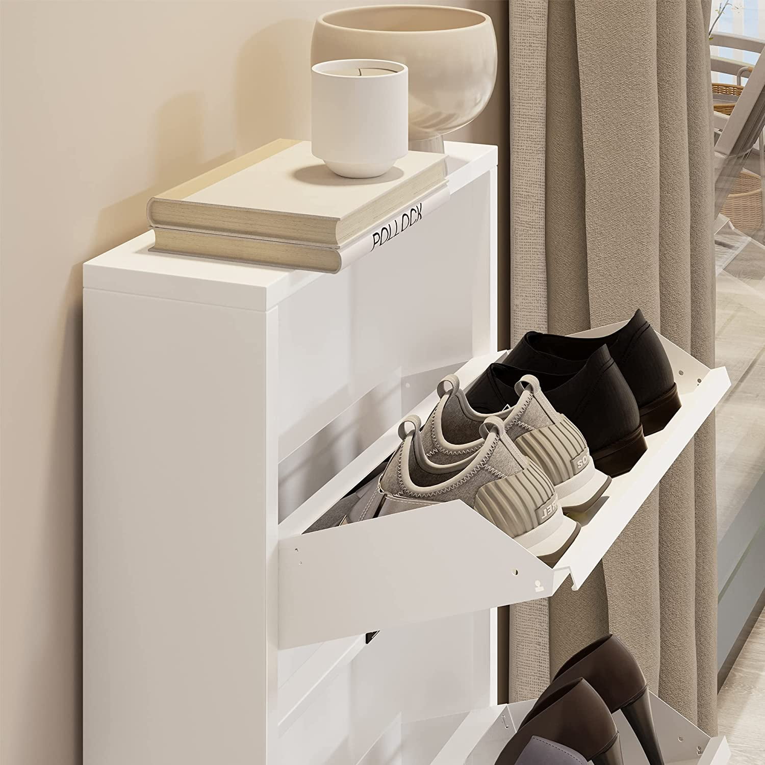 3 Drawer Shoe Cabinet Entryway Storage Cabinet Flip Drawers Hidden Rack  Wall Mounted Modern Simple H on Luulla