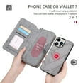 thumbnail image 3 of Feishell for iPhone 16 Pro Multi-Function Wallet Case, with Wrist Strap, Premium PU Leather 2 in 1 Magnetic Detachable Purse 14 Card Holder Slots Zipper Pocket Phone Case for Women Men,Gray, 3 of 8
