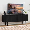 thumbnail image 4 of Mid Century Modern TV Stand with Tambour Door, Farmhouse Curved Round Edge TV and Media Console Table, Fluted Entertainment Center for Living Room, Bedroom (Black), 4 of 7