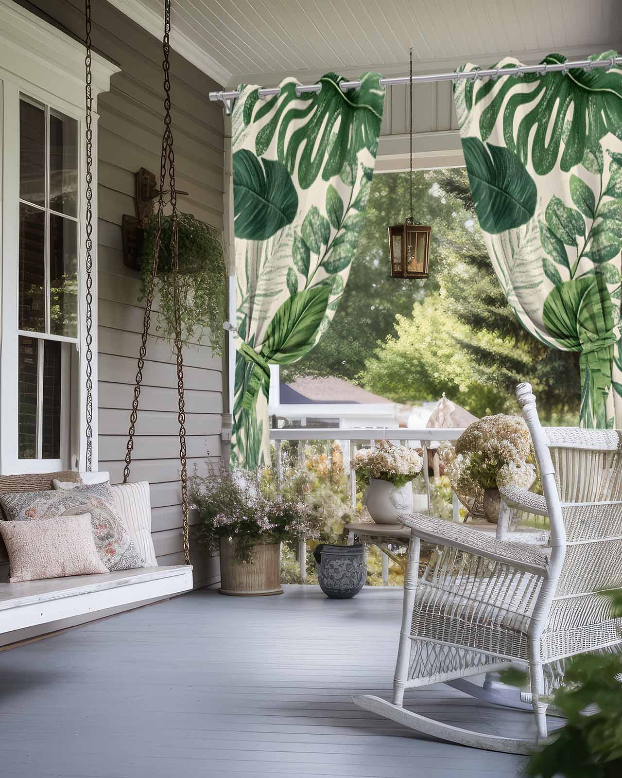 nqOlkjepod Outdoor Curtains for Patio Waterproof, Tropical Leaves Outdoor Privacy Panels Grommet, Vintage Country Summer Green Leaf Plant Blackout Outside Curtains for Porch/Cabana 54"x84", 2 Panels