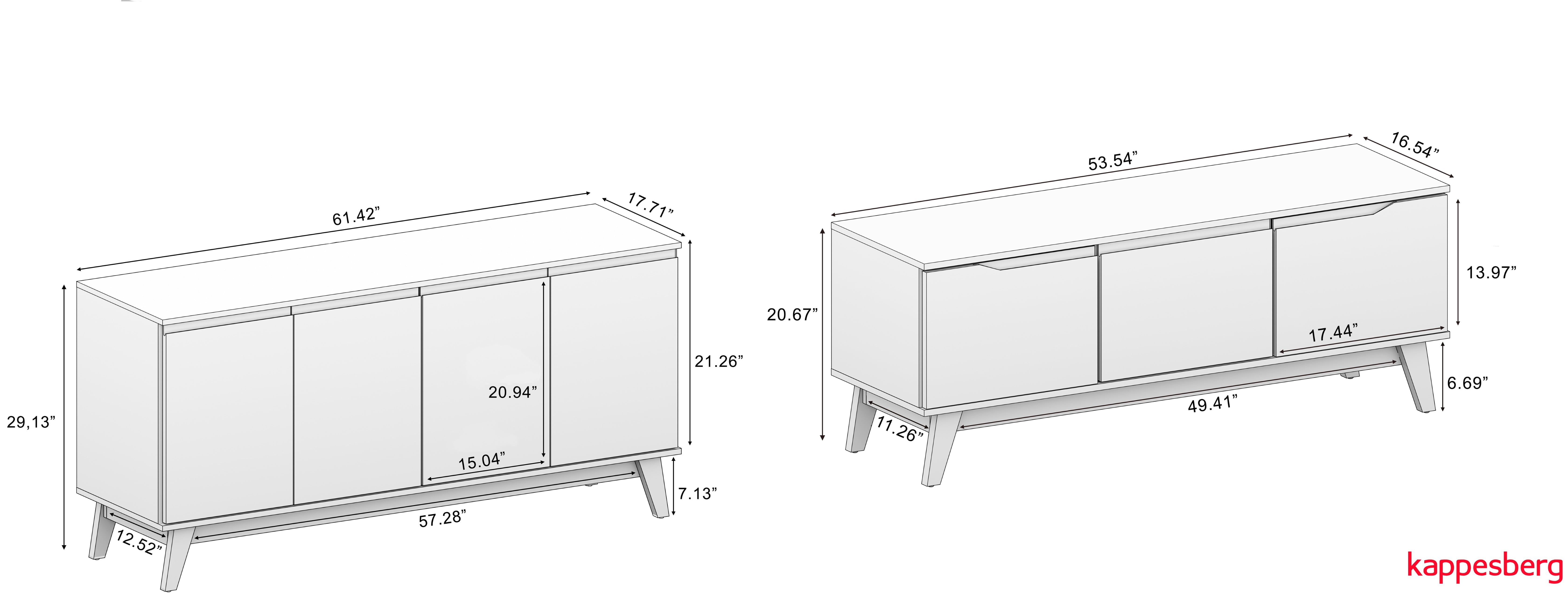 Kappesberg Living Room Furniture Set with 3-Door TV Stand and 4-Door Sideboard White/Blue – Modern Storage Combo