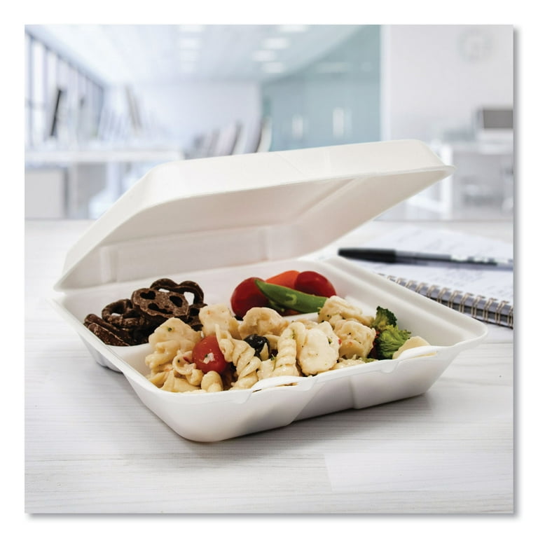 Foam Hinged Lid Containers, 3-Compartment, 7.5 x 8 x 2.3, White, 200/Carton Foam Hinged Lid Containers, 3-Compartment, 7.5 x 8 x 2.3, White, 200/Carton