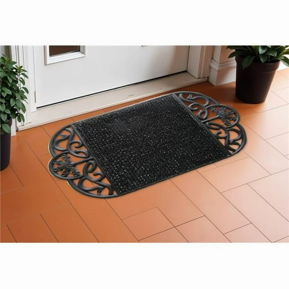 HomeRoots 573982 18 x 29 in. Black Rubber Outdoor Oval Door Mat
