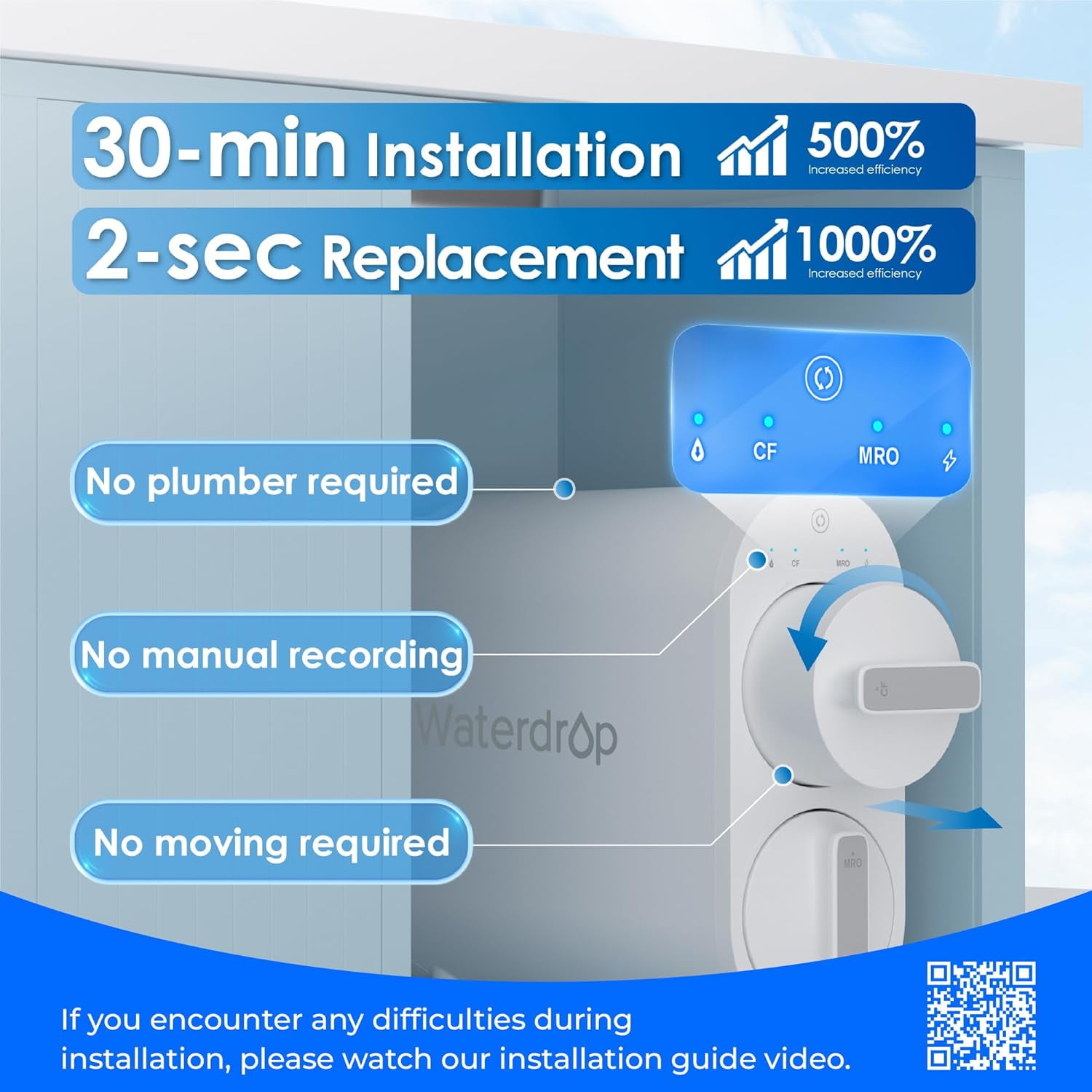 Restored Waterdrop G2 Reverse Osmosis System, 7 Stage Tankless RO Water Filter System, Under Sink Water Filtration System, 400 GPD, 1:1 Pure to Drain, Reduces TDS, FCC Listed, USA Tech, WD-G2-W (Refurbished)