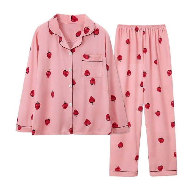 Pyjama Femme Automne et Hiver Manches Longues Col à Revers Gilet Ensemble Pantalon Grande Taille Tenue d'Intérieur
