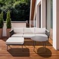 thumbnail image 2 of PATIOEASY 3-Piece Outdoor Patio Conversation Set, Metal Frame Woven Rope Sofa Set with Ottoman & Coffee Table, All-Weather Patio Furniture for Backyard, Pool-White, 2 of 8