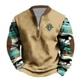 thumbnail image 3 of Feancey Men's Vintage Sweatshirt Zip Up Crewneck Western Pullover Aztec Printed Long Sleeve Fall Sweatshirts with Elbow Patches for Cowboy Khaki 5XL, 3 of 4
