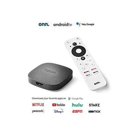 ONN Android TV 4K UHD Streaming Device with Voice Remote Control Google Assistant & High Speed HDMI Cable (100026240) Black