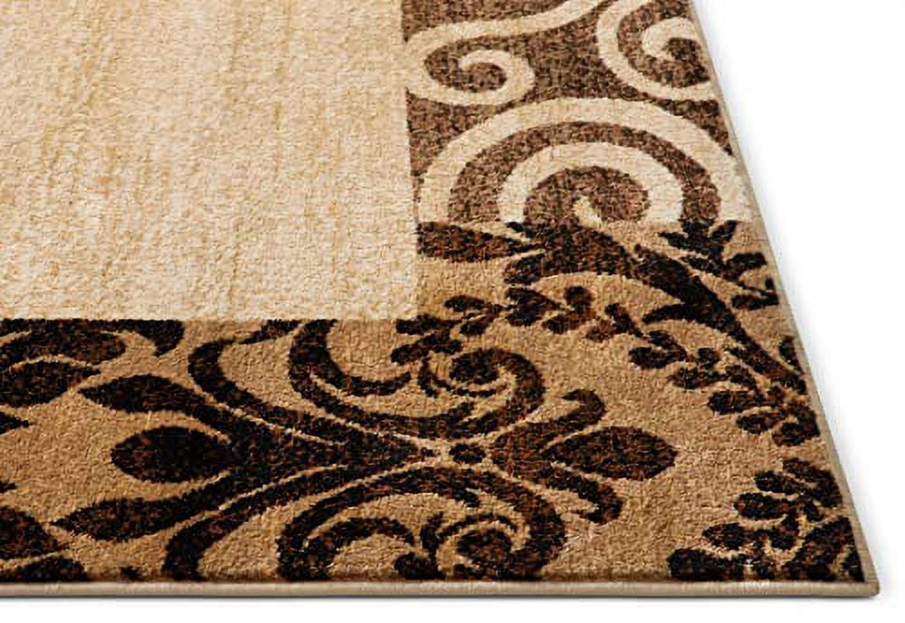 Well Woven Verdant Vines Modern Damask Border Rug Casual Oriental Easy Clean Stain Fade Resistant Shed Free Contemporary Floral Formal Gradient Soft Living Dining Room Rug