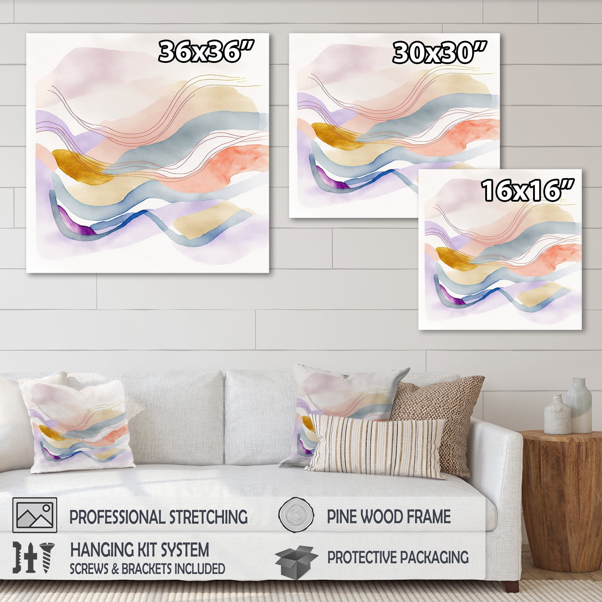 Designart Vibrant Pastel Abstract Waves Canvas Wall Art