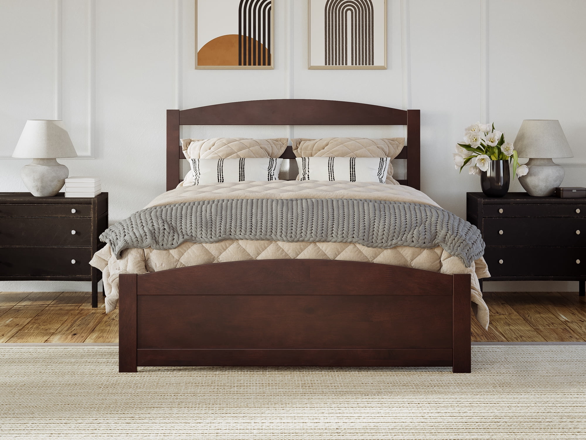 AFI Warren 14" Full Wood Platform Bed Frame with Headboard and Footboard, Walnut
