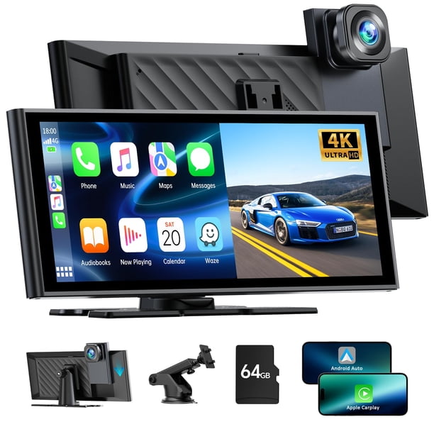 LAMTTO Pantalla táctil inalámbrica Carplay de 9,26 pulgadas con cámara frontal 4K, receptores de medios digitales con pantalla Carplay portátil: Android Auto, Bluetooth, navegación GPS, sensor G, grab