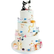 Cat Theme Cake Figures Decorations - Cat Fish Bowl Cake Cupcake Figurines Dessert Picks, Kitten Animal Theme Birthday Party Baby Shower Gender Reveal Celebration Photo Props