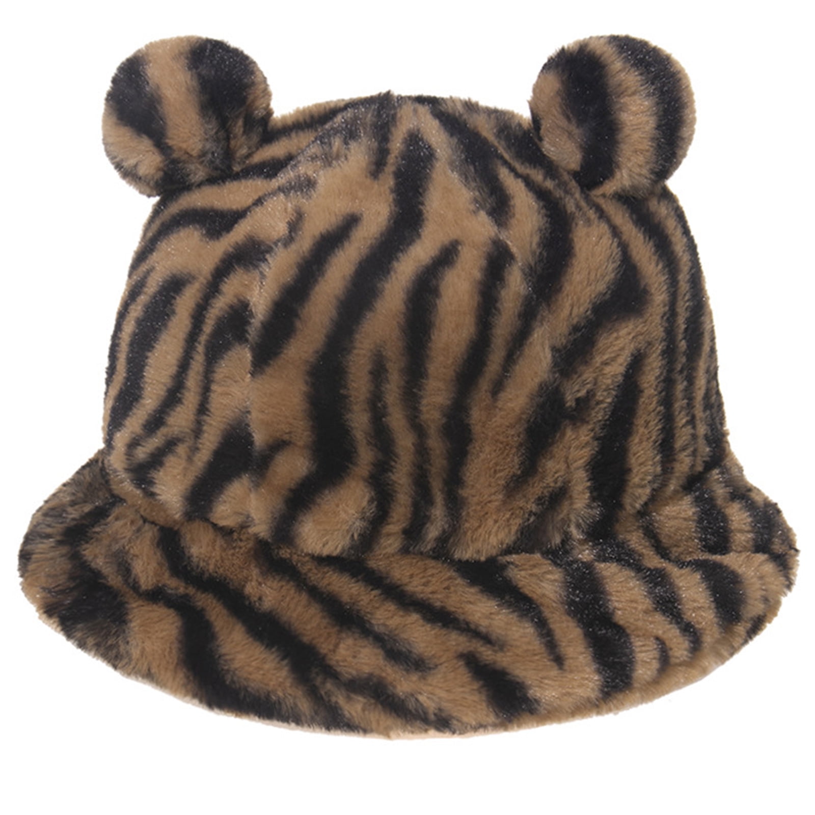 Unisex Bucket Hats Faux Fur Fisherman Cap Leopard,Zebra,Milk Cow Print Warm Ladies Cap Outdoor Windproof Cap 