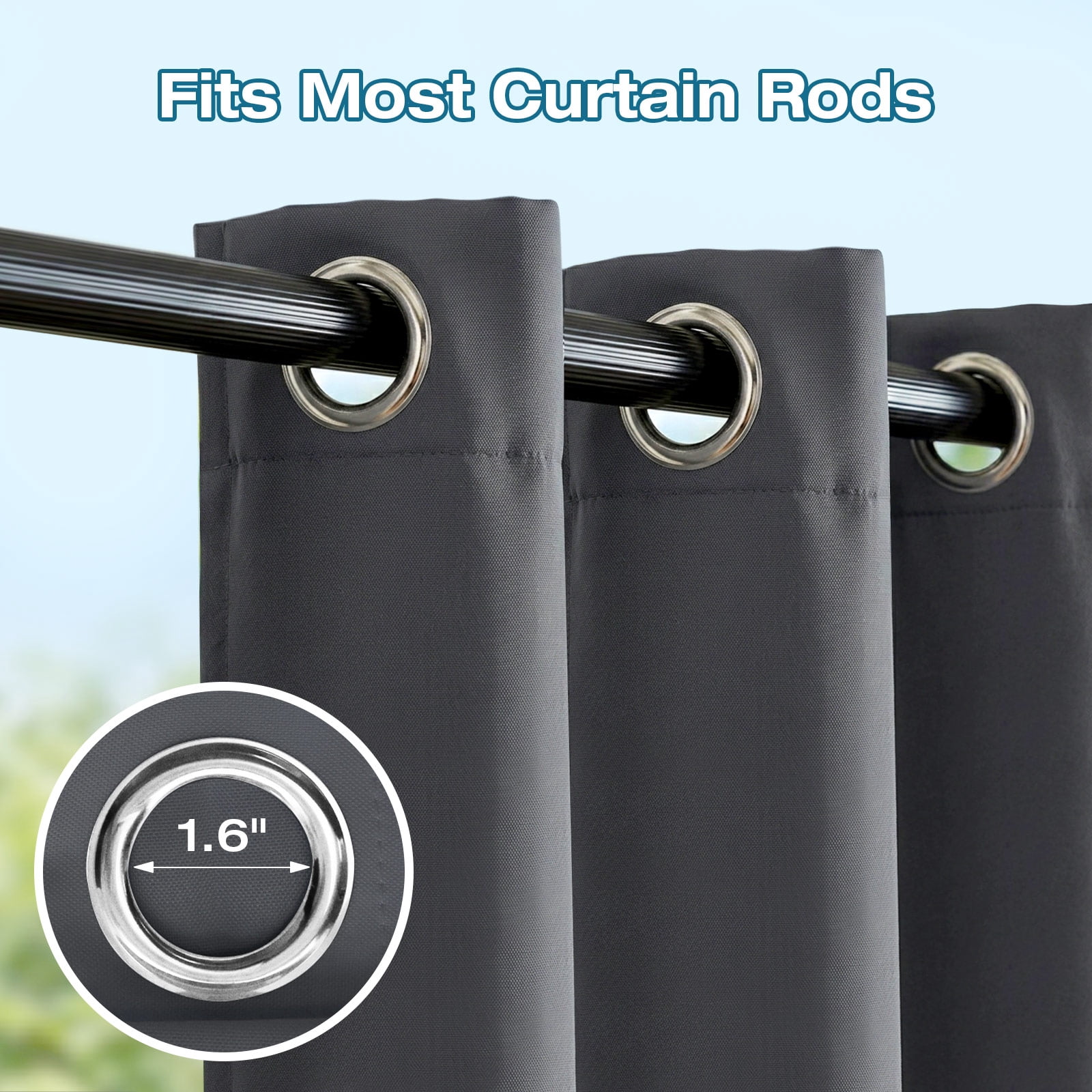 Lapalife Outdoor Curtains for Patio Waterproof W71xL108, Blackout Weighted Outside Curtains Weatherproof UV Resistant Privacy for Porch, Pergola, Dark Gray, 1 Panel