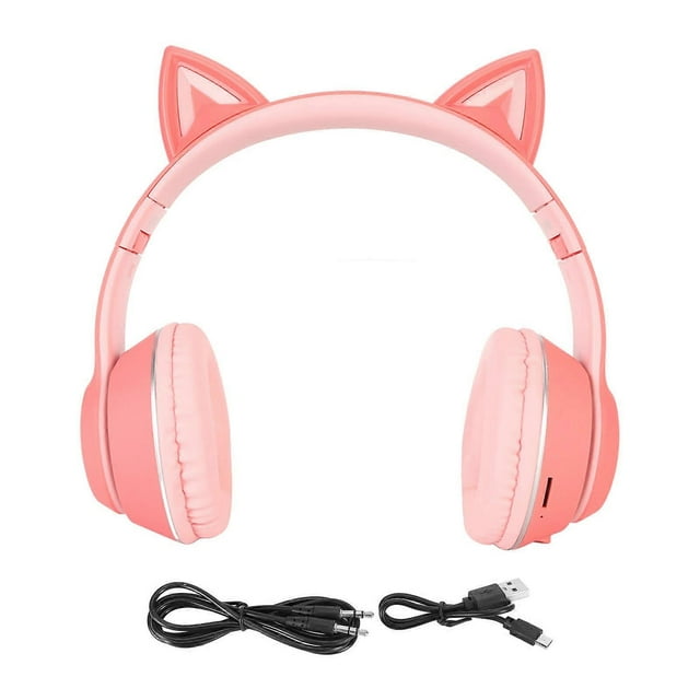 Kids Bluetooth Headphones Cat Ears Wireless Wired Foldable Headset with Mic LED Light and Volume Control