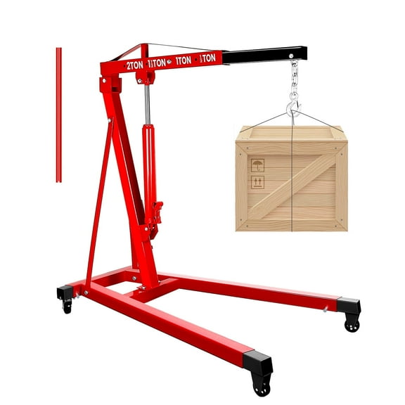 Hydraulic Engine Hoist, 2 Ton/4400 LBS Load Capacity, Heavy Duty Cherry Picker Shop Crane with Telescopic 24-Inch Boom, Engine Crane for Auto Shops, Warehouse Operations, Heavy Machinery
