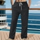 thumbnail image 1 of Pantalones largos para hombre, informales, de color liso, finos, con cintura elástica y bolsillo con cordón, holgados, de playa, de pierna recta, de poliéster., 1 of 9
