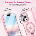 thumbnail image 4 of CASEFIV for iPhone 16 Pro Max Case,Compatible with MagSafe,with Magnetic Invisible StandShockproof Slim Translucent Case with 2 Screen Protector + 2 Lens Protector,Hot Pink, 4 of 6