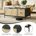 thumbnail image 3 of 40.9 Inch Farmhouse Coffee Table, Black & Oak Living Room Table with Rattan Detail, Metal Legs, 2 Drawers & 2 Cabinet Doors with Spacious Storage, 3 of 7