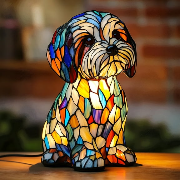 HIBIBUD Shih Tzu Lamp Stained Resin Animal Dog Night Light,Dog Series Art Night Light,Cute Pet Dogs Themed LED Table Lamps with Warm Ambient Glow,Resin Stained Glass Bedside Light Home Ornament 5.91"