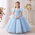 thumbnail image 2 of AHTJRT Girls Sequin Sheer Dress Bubble Sleeve Butterfly Cute A-Line Dresses Wedding Bridesmaid Princess Pageant Gowns Blue 7-8 Years, 2 of 7