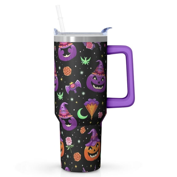 Halloween Gift 40oz Spooky Pumpkin Coffee Travel Tumbler with Handle and Straw Lid – Insulated Cup
