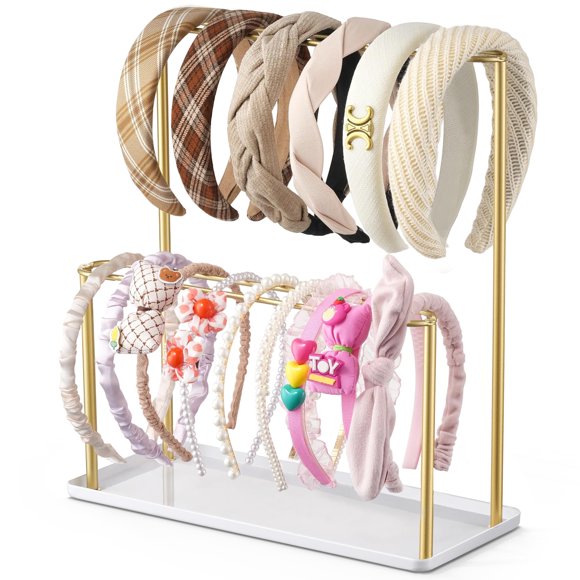 Organizador para diademas Josmimic Metal de 2 niveles con bandeja dorada